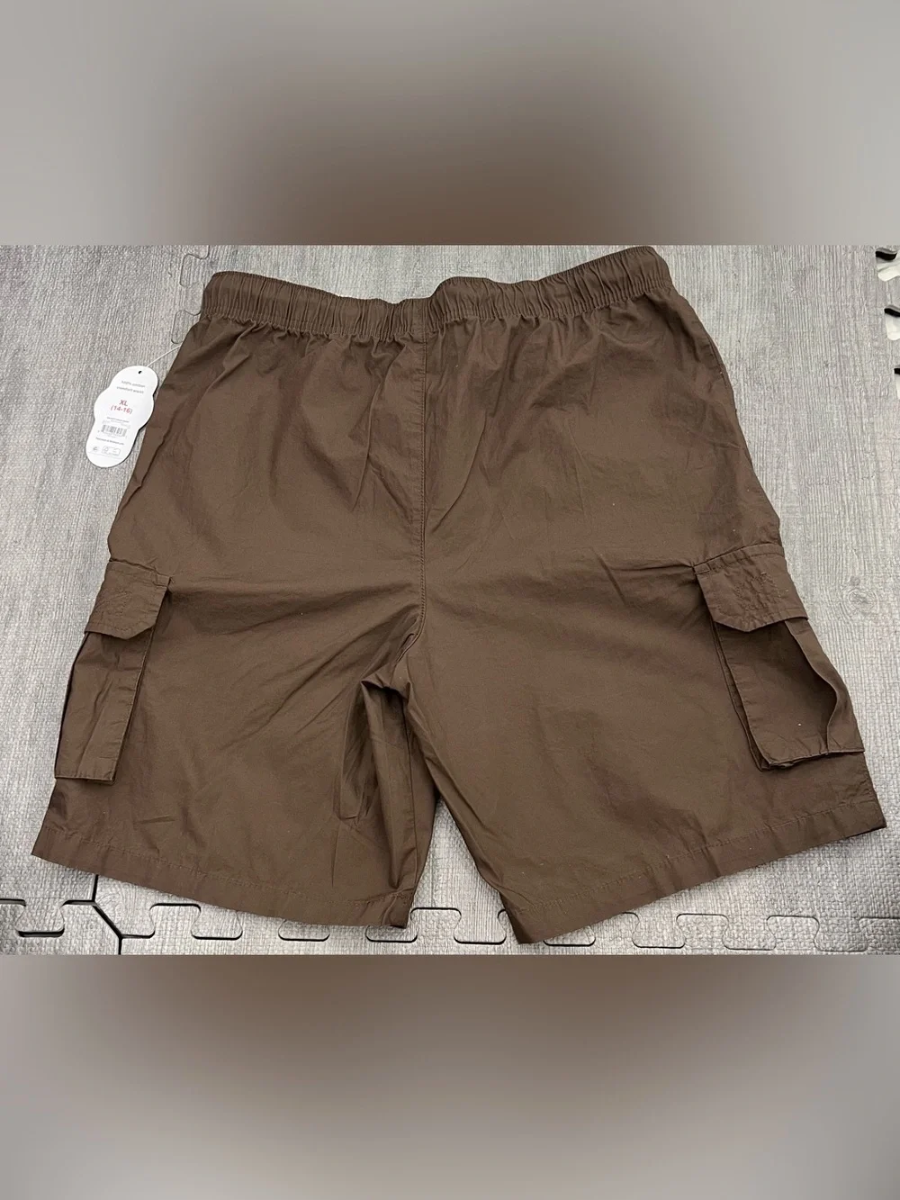 Wonder Nation Boys Brown Cargo Shorts Elastic Waist Drawstring w/ Pockets
